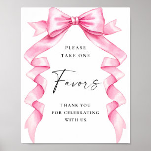 Elegant Pink Bow Ribbon Favors Wedding Sign