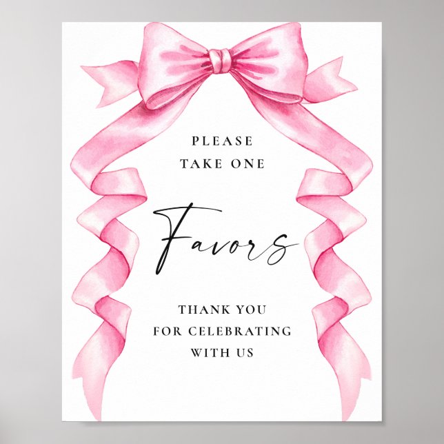 Elegant Pink Bow Ribbon Favours Wedding Sign (Front)