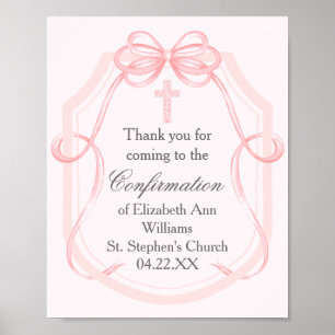 Elegant Pink Bow Ribbon Girl's Confirmation Party Poster