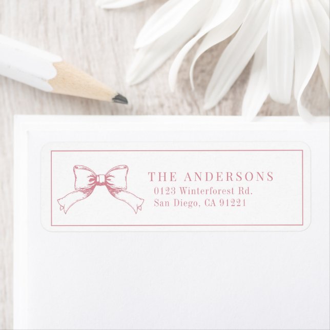 Elegant Pink Bow/Ribbon Return Address Return Address Label (Insitu)