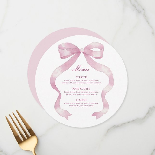 Elegant Pink Bow Round Menu (Front/Back In Situ)