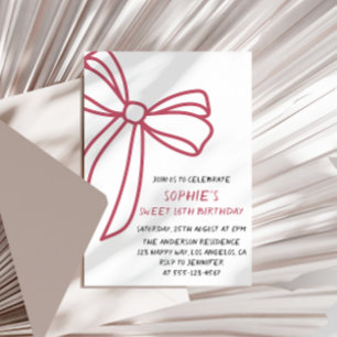 Elegant Pink Bow Sweet 16 Birthday Invitation