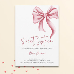 Elegant Pink Bow Sweet Sixteen Birthday Party Invitation