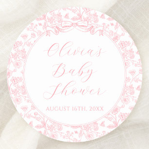 Elegant Pink Bow Vintage Floral Girl Baby Shower Classic Round Sticker