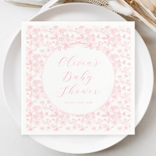 Elegant Pink Bow Vintage Floral Girl Baby Shower Napkin
