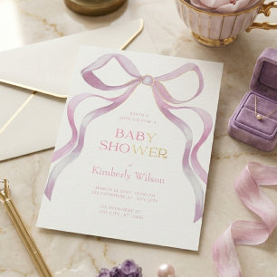 Elegant Pink Bow Watercolor Ribbon Chic Minimalist Invitation