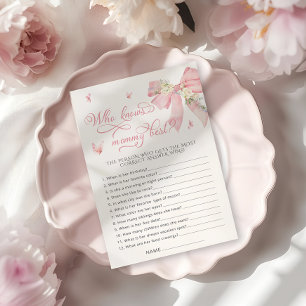 Elegant Pink Bow Who Knows Mummy Baby Shower Game