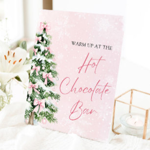 Elegant Pink Bows Christmas Tree Hot Chocolate Bar Pedestal Sign