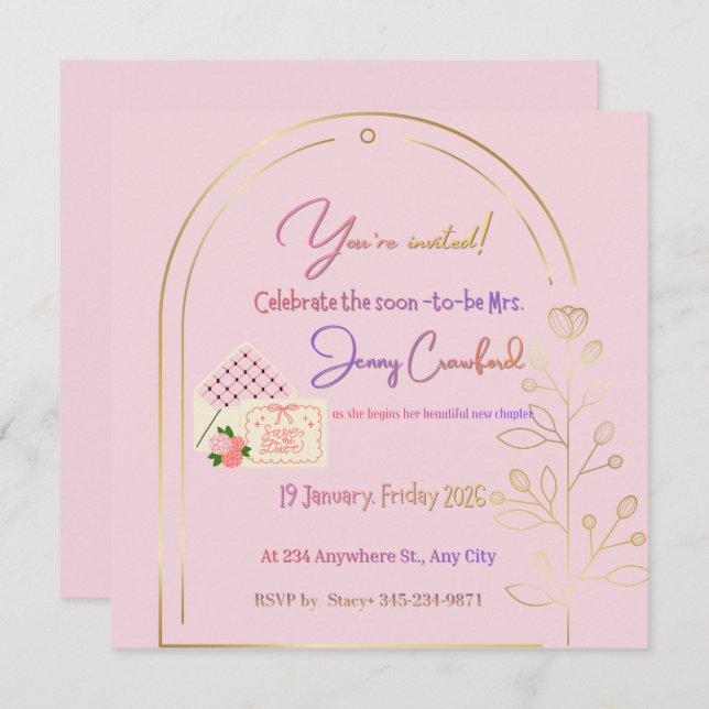 Elegant Pink Bridal Shower Invitation | Modern Arc (Front/Back)