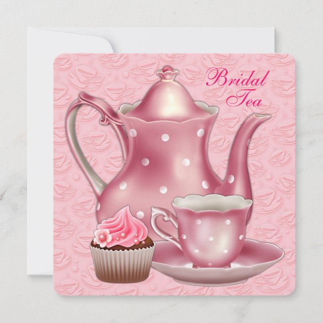 Elegant Pink Bridal Tea Party Invitation (Front)