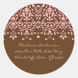Elegant Pink & Brown Damask Address Label