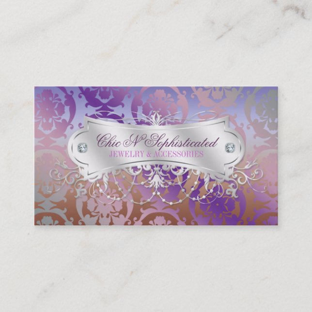 Elegant Pink Brown Purple Damask Swirl Business Card (Front)