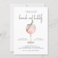 Elegant Pink Brunch & Bubbly Bridal Shower Invitat