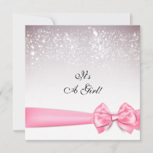 Elegant Pink Bubblegum Bow Sparkles Baby Shower Invitation