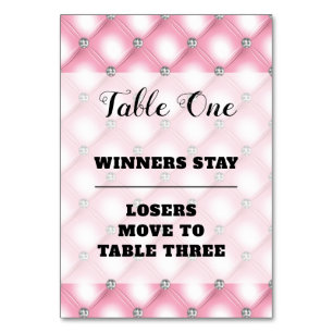 Elegant Pink Bunco Number One Table Card