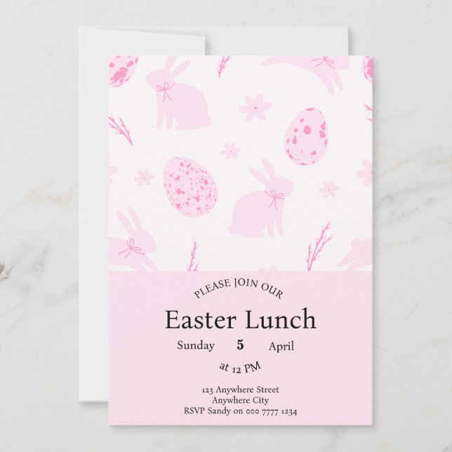 Elegant Pink Bunny and Egg Easter Invitation (Front)