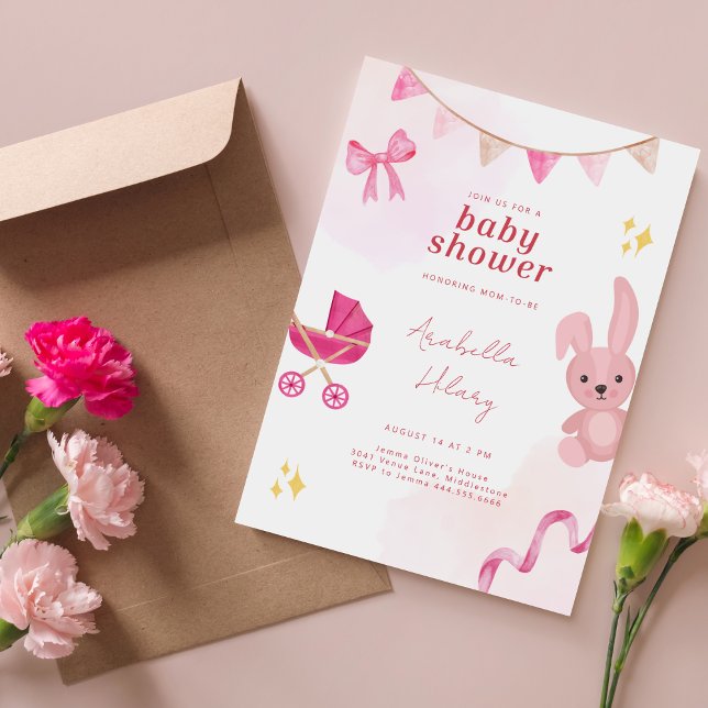 Elegant Pink Bunny Baby Shower Invitation (Creator Uploaded)