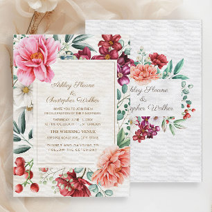 Elegant Pink Burgundy Coral Floral Wedding Invitation