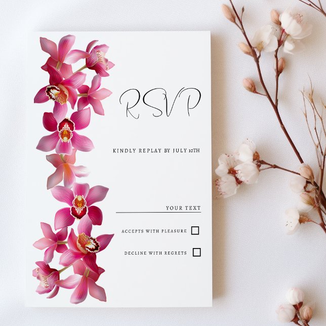 Elegant pink burgundy orchids flowers RSVP Invitation (Elegant pink burgundy orchids flowers RSVP)