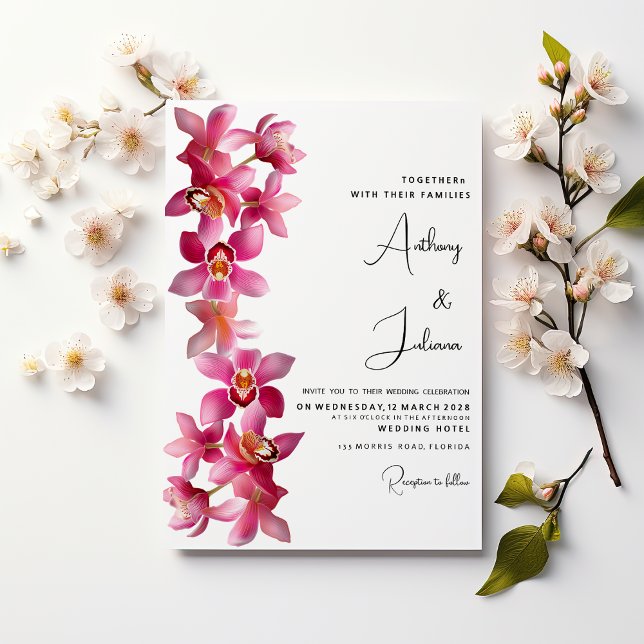 Elegant pink burgundy orchids flowers Wedding Invitation (Elegant pink burgundy orchids flowers Wedding )