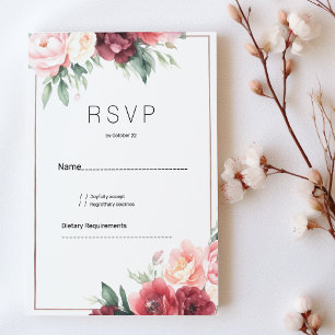 Elegant pink burgundy watercolor floral RSVP Invitation