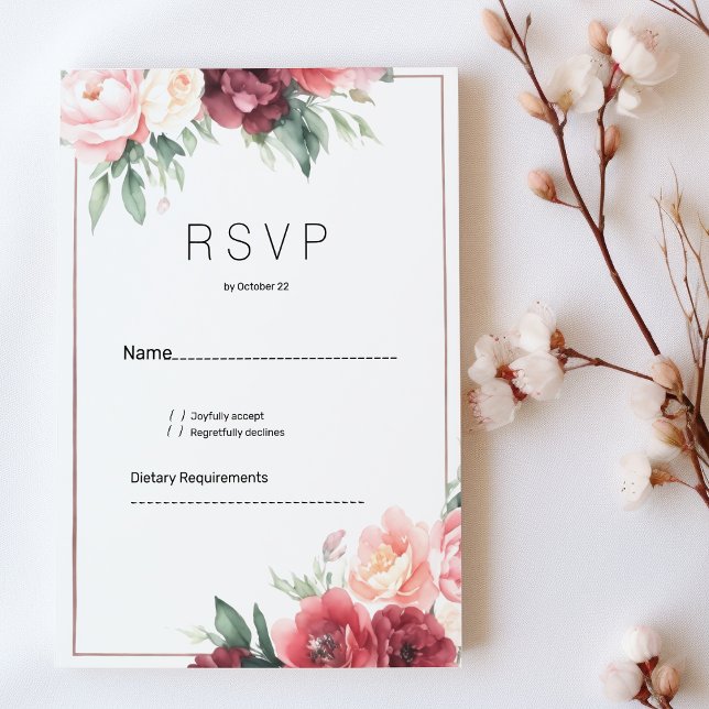 Elegant pink burgundy watercolor floral RSVP Invitation (Elegant pink burgundy watercolor floral RSVP)