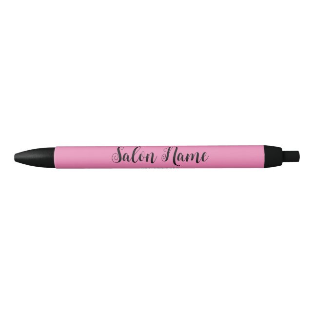 Elegant Pink Business Salon Name Script and Number Black Ink Pen (Front)