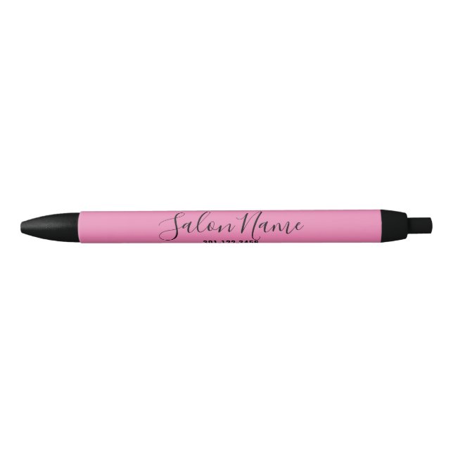 Elegant Pink Business with Salon Name and Number Black Ink Pen (Front)