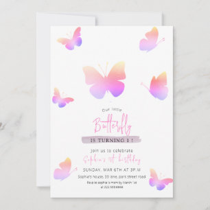 Elegant Pink Butterfly 1st Birthday  Invitation