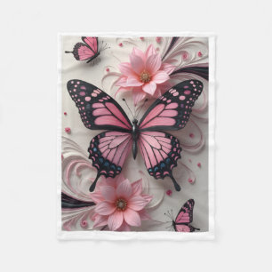 Elegant Pink Butterfly and Flower Throw Blanket