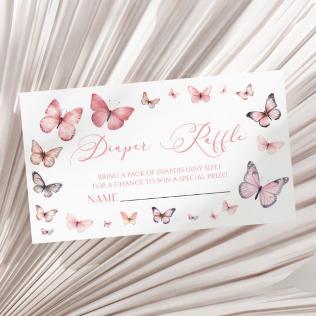 Elegant Pink Butterfly Baby Shower Diaper Raffle Enclosure Card (Creator Uploaded)