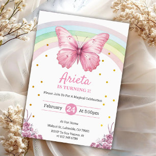 Elegant Pink butterfly birthday Invitation