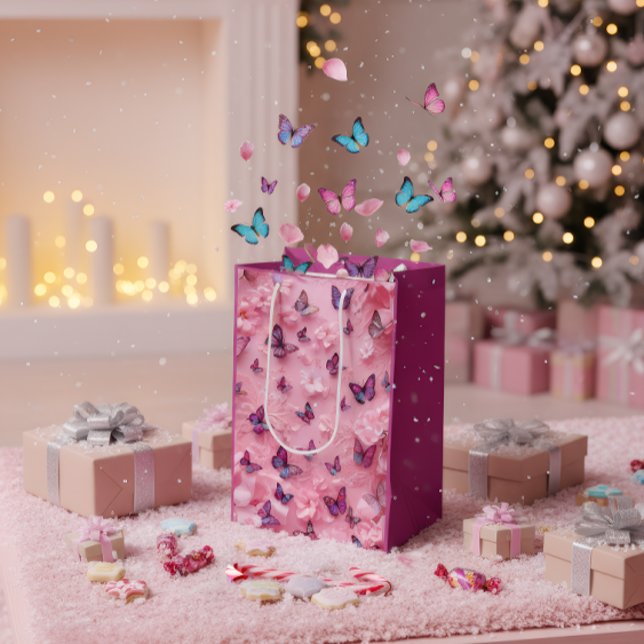 Elegant Pink Butterfly Floral Gift Bag (Creator Uploaded)
