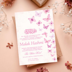 Elegant Pink Butterfly Islamic Baby Girl Aqeeqah Invitation