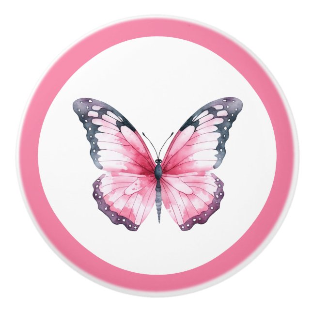Elegant Pink Butterfly Pretty Girl's Drawer Knob (Front)