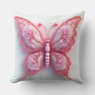 Elegant Pink Butterfly With Intricate Lace Wings Cushion