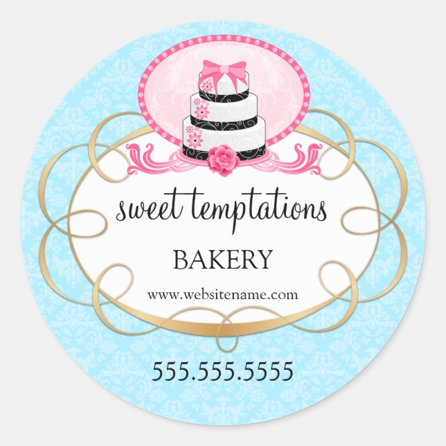 Elegant Pink Cake Bakery Packaging Classic Round Sticker (Front)