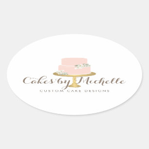 Elegant Pink Cake with Florals Cake Decorating Oval Sticker