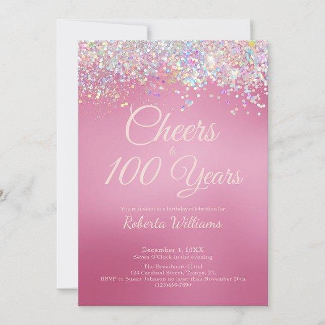 Elegant Pink Calligraphy 100th Birthday Invitation (Front)