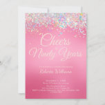 Elegant Pink Calligraphy 90th Birthday Invitation<br><div class="desc">Beautiful and elegant in pink seventy and sassy invitation,  with faux holographic glitter,  is perfect for that special birthday celebration.  Personalise with all the important invitation information.</div>