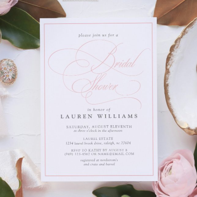 Elegant Pink Calligraphy Formal Bridal Shower Invitation (Bridal Shower Invitation!)