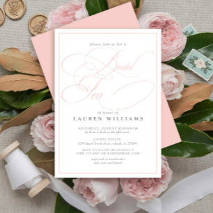 Elegant Pink Calligraphy Formal Bridal Tea Invitation