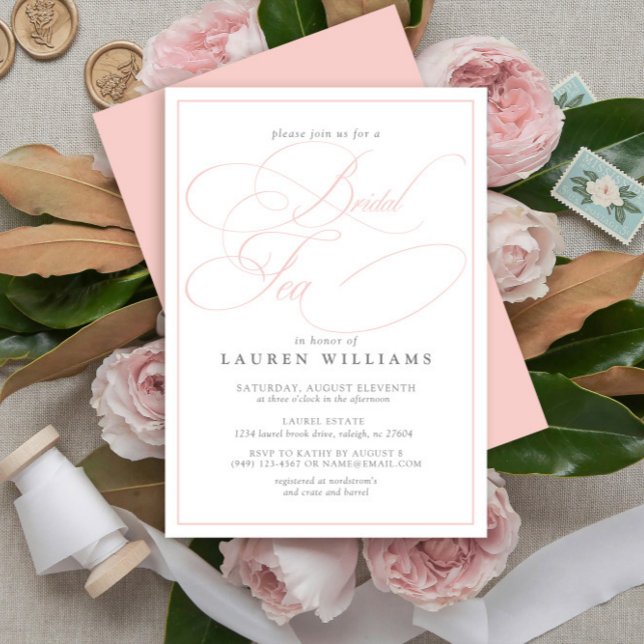Elegant Pink Calligraphy Formal Bridal Tea Invitation (Creator Uploaded)