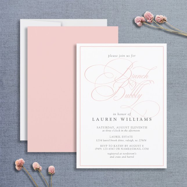 Elegant Pink Calligraphy Formal Brunch & Bubbly Invitation (Creator Uploaded)