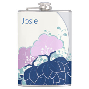 Elegant Pink Camellias Add Name Hip Flask
