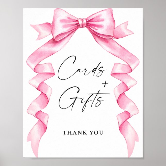 Elegant Pink Cards and Gift Bow Bridal Shower Poster (Front)