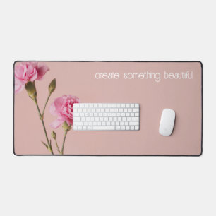 Elegant Pink Carnation Floral (custom text) Desk Mat