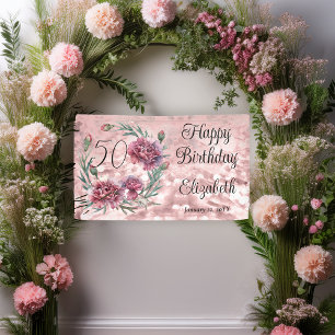 Elegant Pink Carnations 50th Birthday Party  Banner