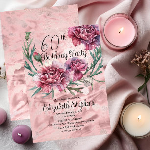 Elegant Pink Carnations 60th Birthday Party  Invitation