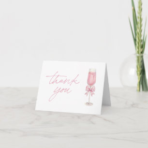Elegant Pink Champagne Bow Shower Thank You Card